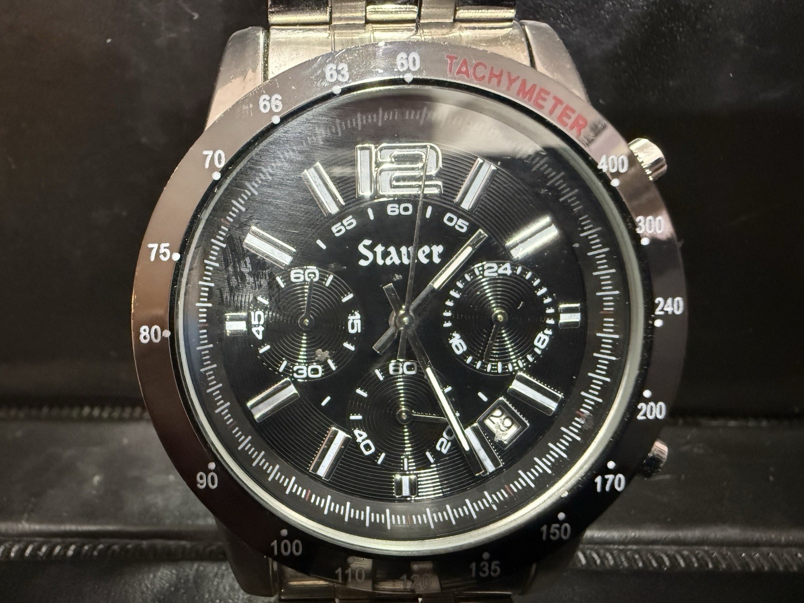 Stauer Chronograph Jet Setter Tachymeter Stainless Steel Watch – New Battery