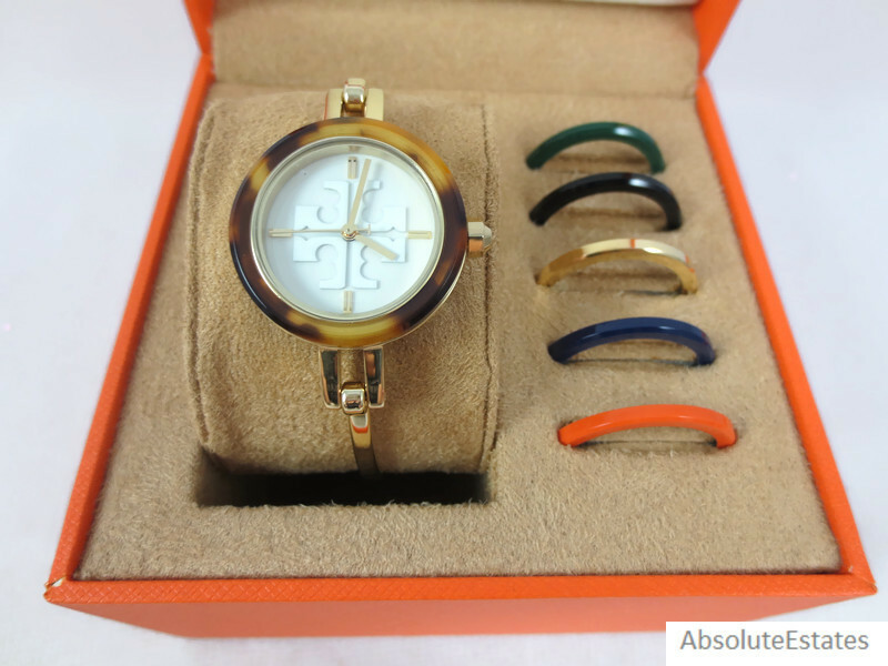 NEW Tory Burch Gigi Gold Bangle Watch Interchangeable Bezel Set TBW2100 Box