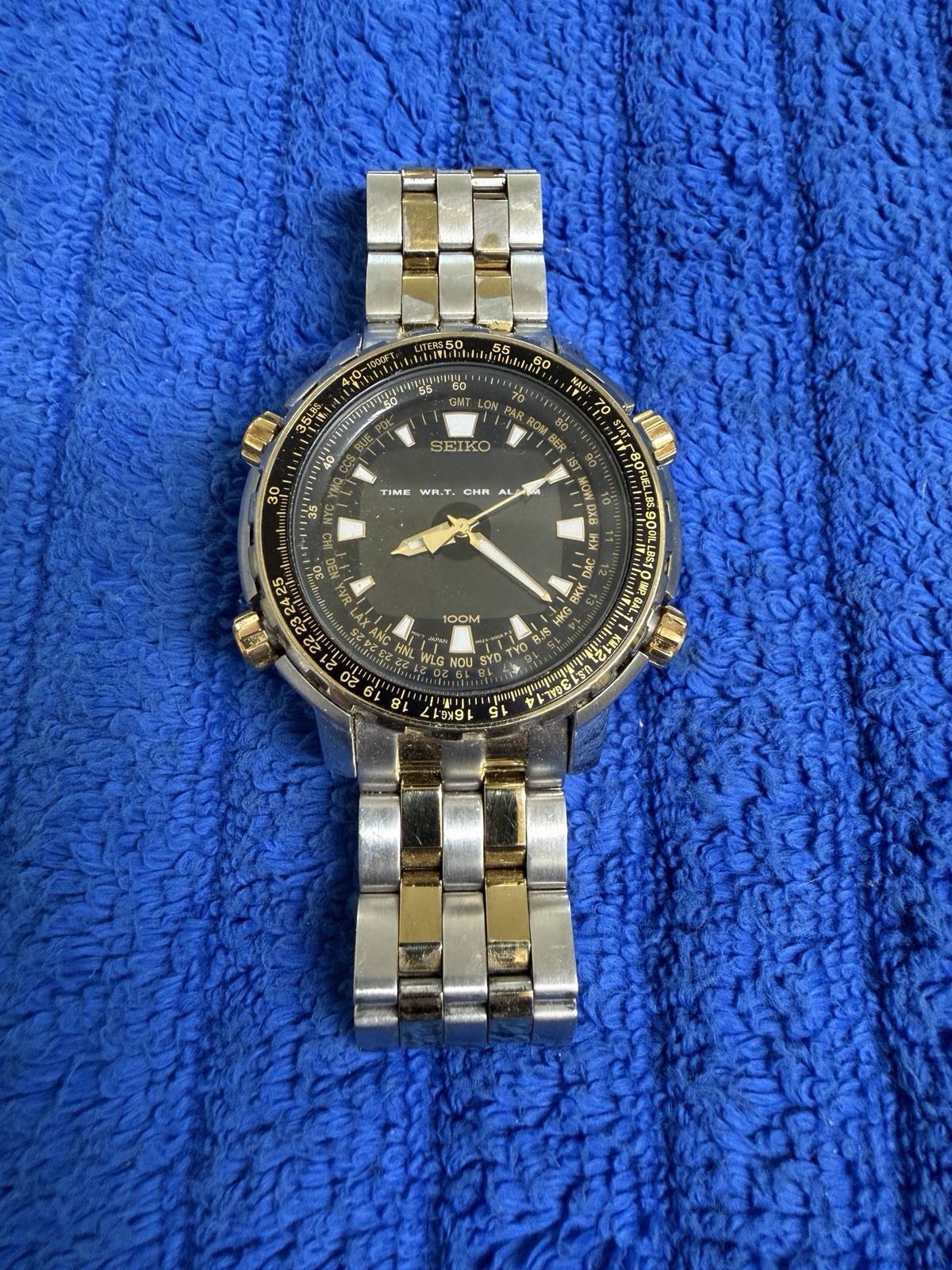 45MM Seiko Sky World Timer PROFESSIONAL 100M Quartz Watch H023-00G0 RARE MODEL