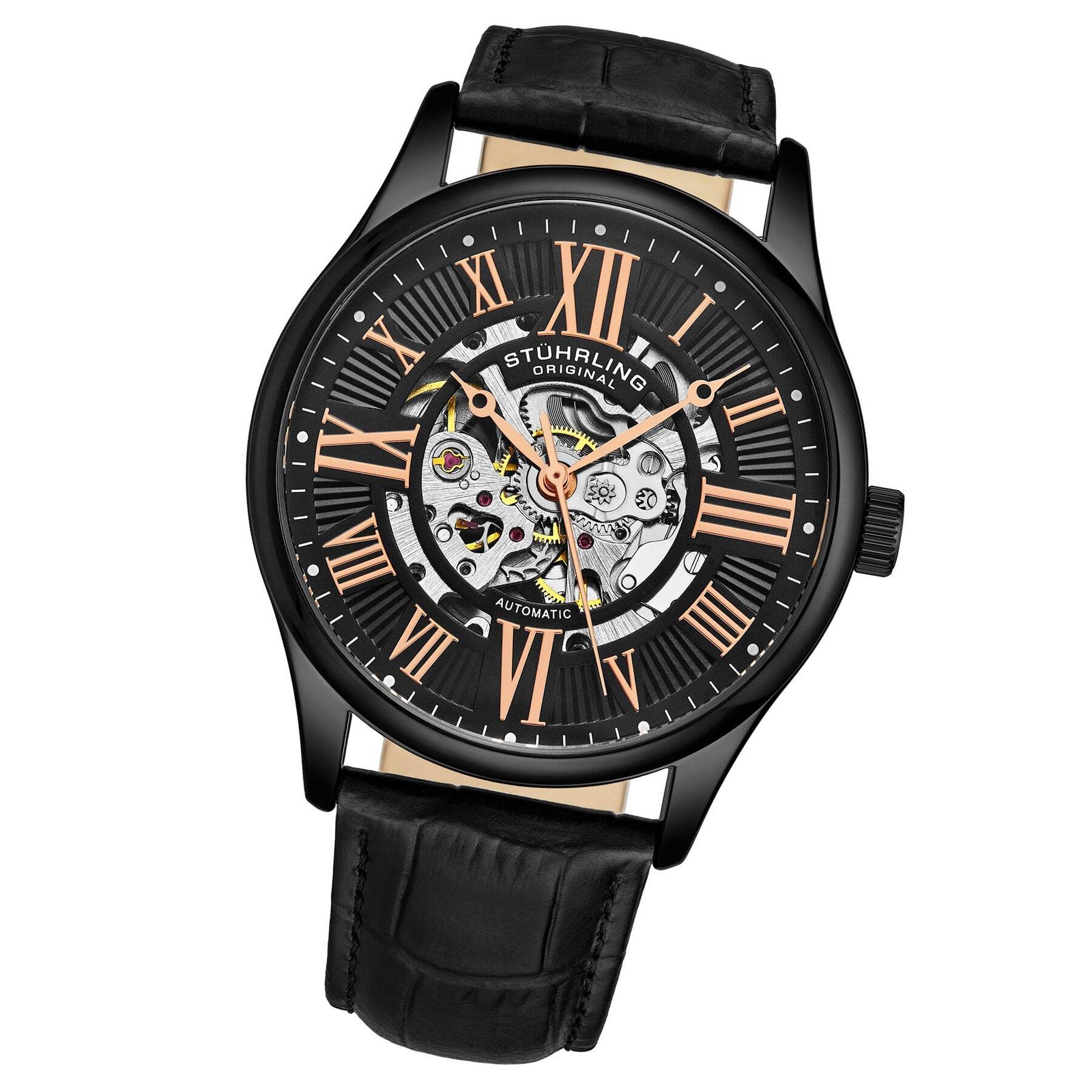 Atrium 3942 Automatic 42mm Skeleton Black/Leather | Black Dial Wristwatch 3942.3