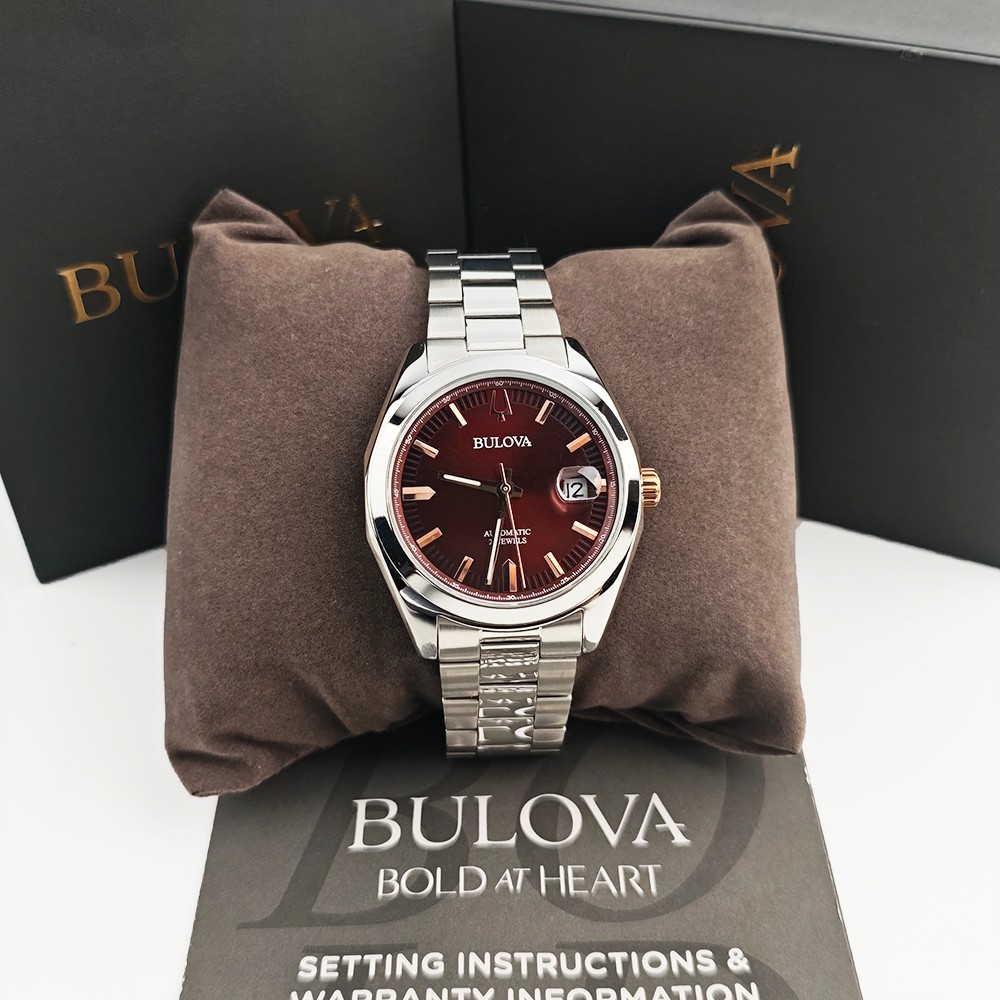 Bulova Men’s Surveyor Red Dial Automatic Stainless Steel Watch 39mm 98B422
