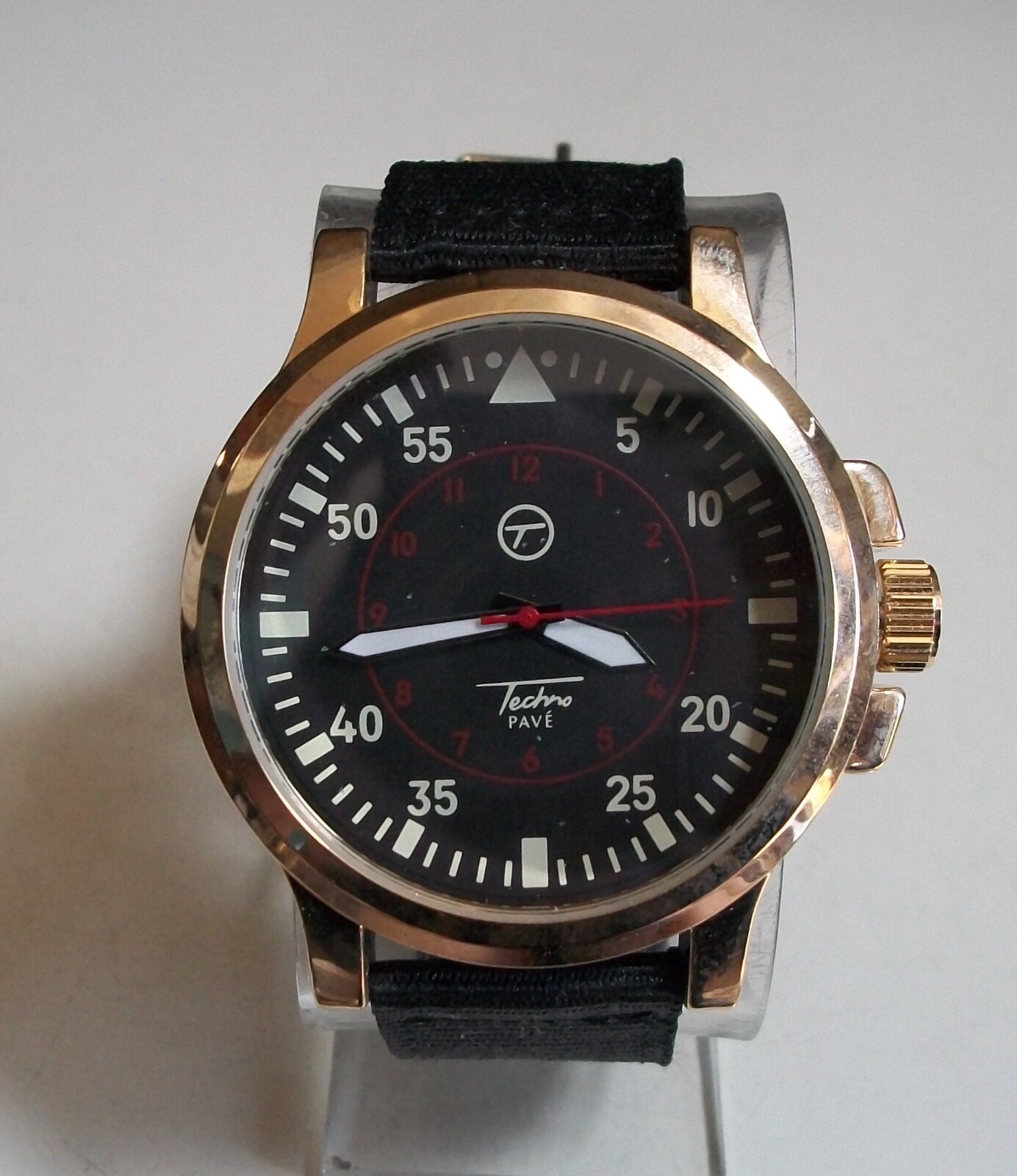 Men’s Black & Gold Fabric/Leather Band Dressy Casual Fashion Watch