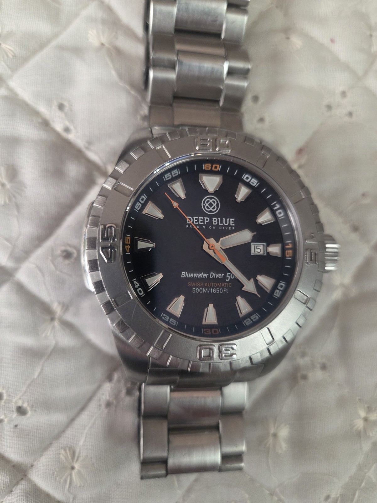 Deep Blue Bluewater Diver 500 Men’s Swiss Automatic 500m 48mm SS Black/Orange