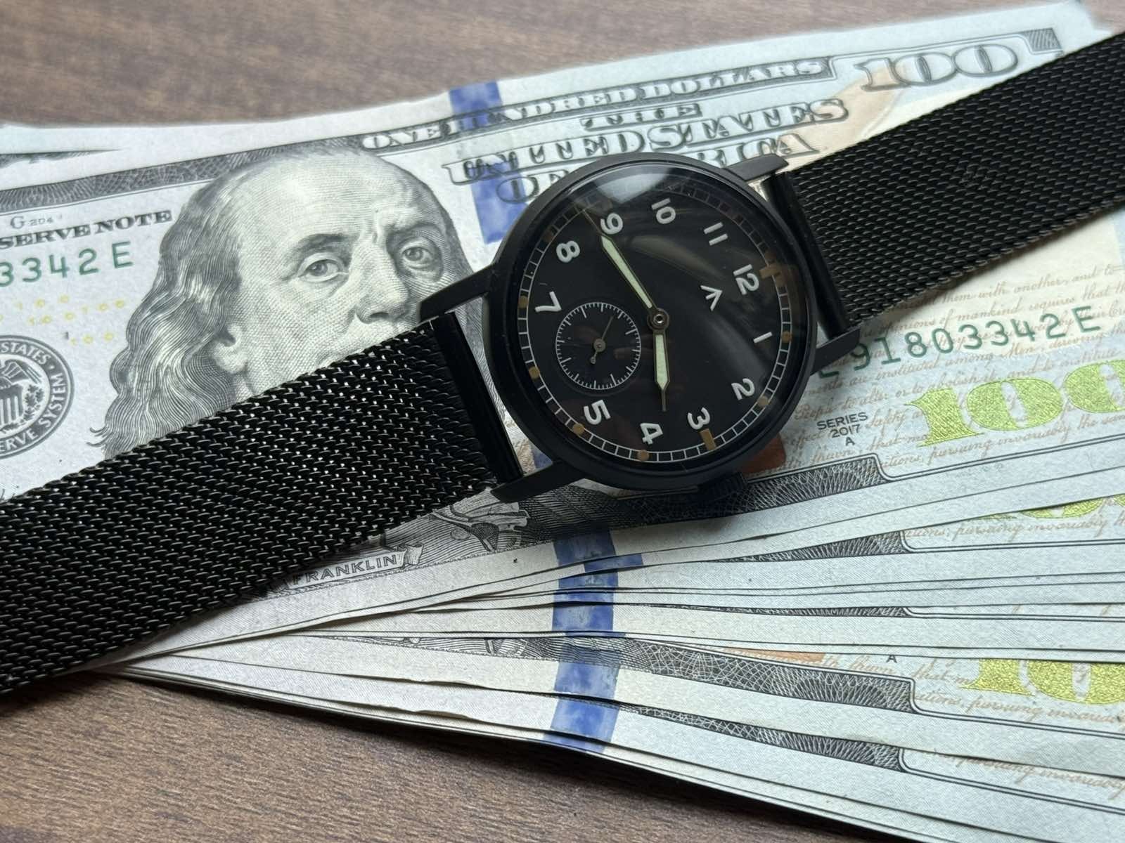 Pobeda Pilot Soviet Mechanical Black Dial Vintage Watch Zim 1990s Russian Men’s