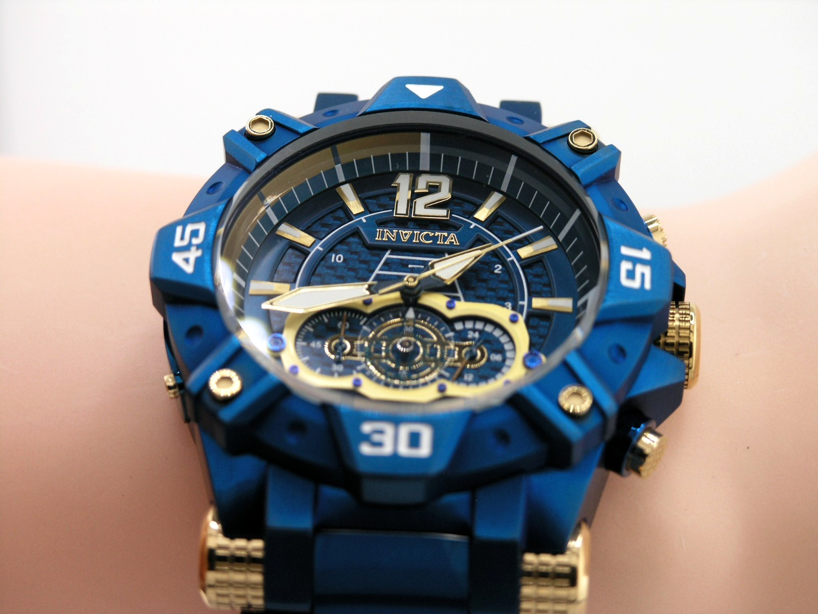 NEW INVICTA 40174 AVIATOR CHRONOGRAPH BLUE CARBON FIBER DIAL STEEL QUARTZ 52MM
