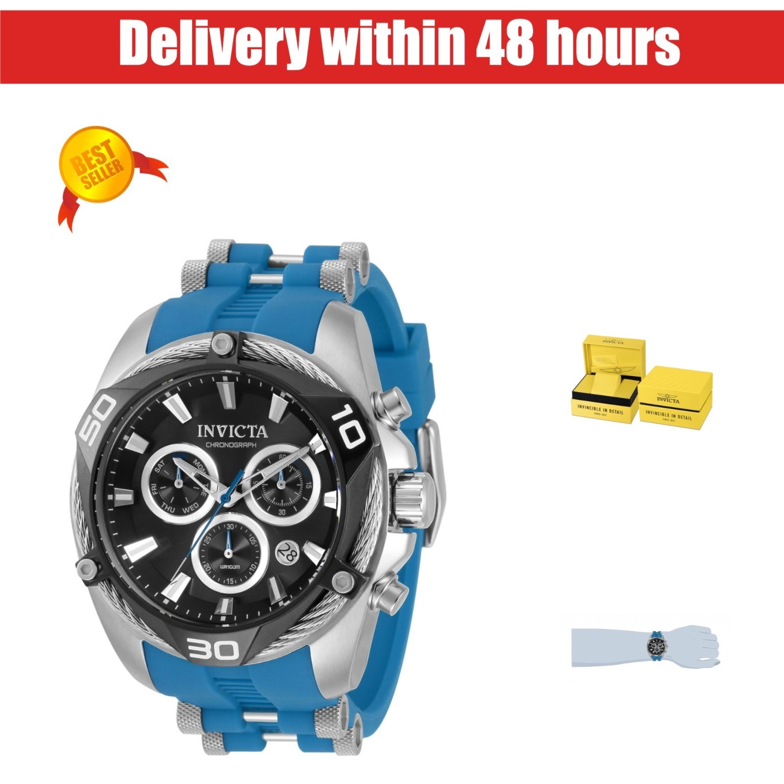 Invicta Men’s Bolt 50mm Stainless Steel Quartz Chronograph Watch Blue