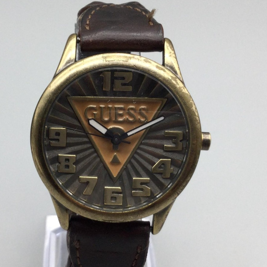 Vintage Guess Watch 36mm Gold Tone Braided Leather 1996 New Battery