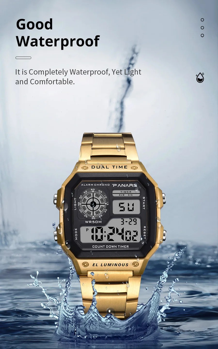Men’s Digital Multi-Function Watches Dual Time Alarm Backlight Waterproof Watch