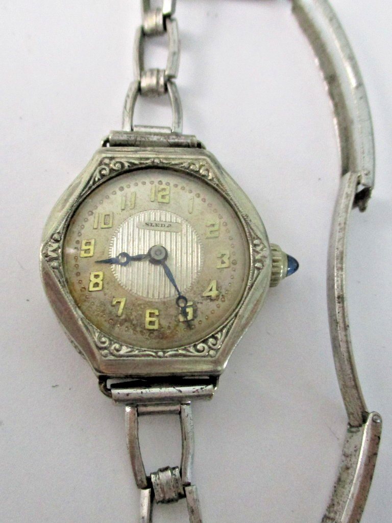 Vintage 1920s SLEDA Swiss Art Deco Watch – 15J 2 Adj – 14K RGP White Gold Case
