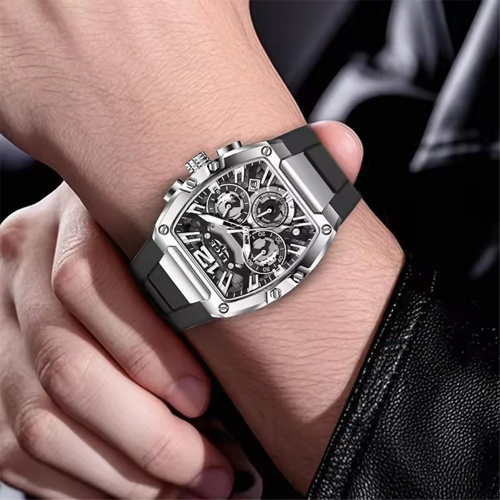 LIGE Men Rectangle Watch Big Dial Chronograph Wristwatch Boy Outdoor Sport Watch