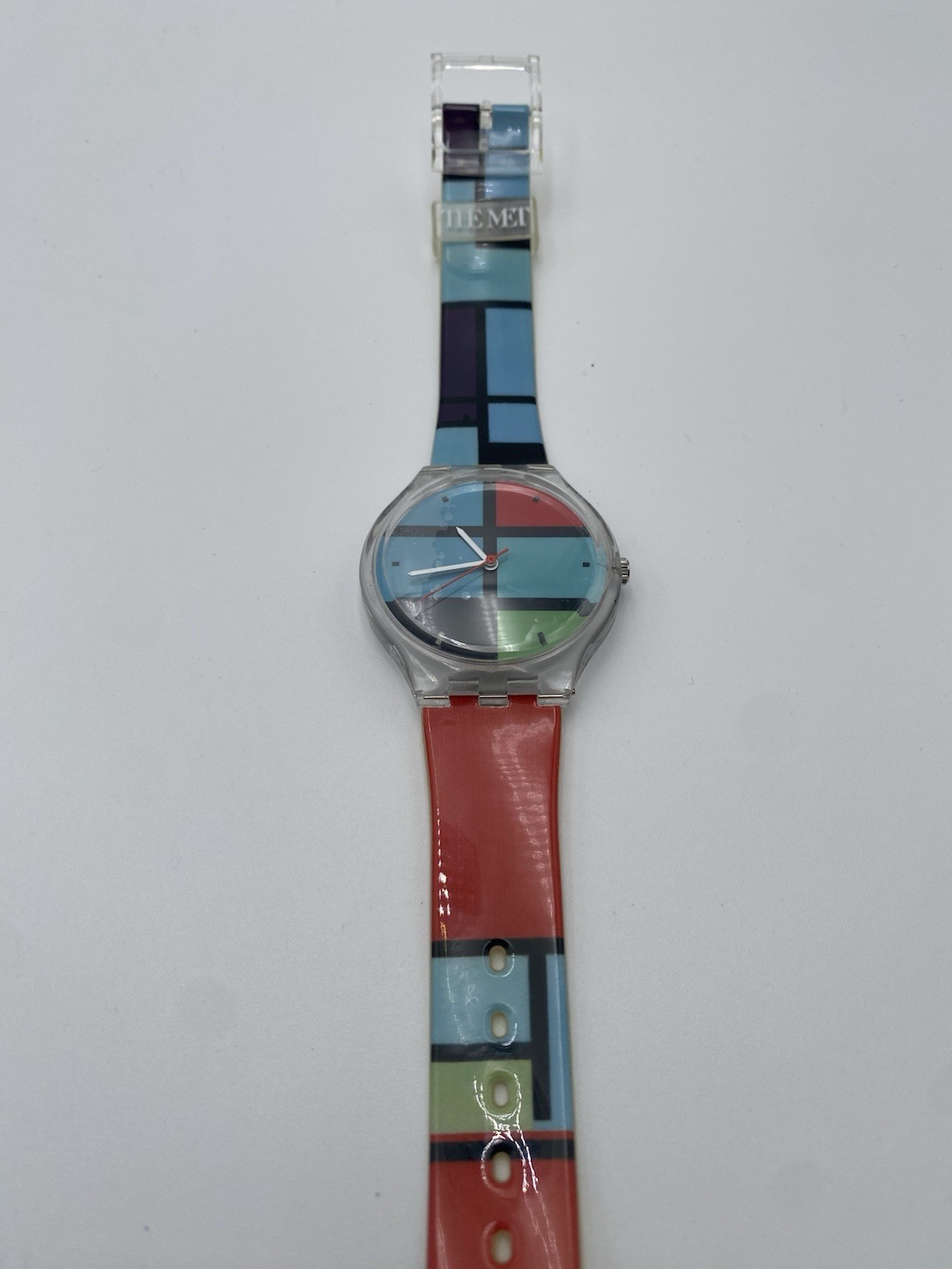 Geometric Dial Multicolor Analog Wristwatch Clear Plastic Case Strap Buckle