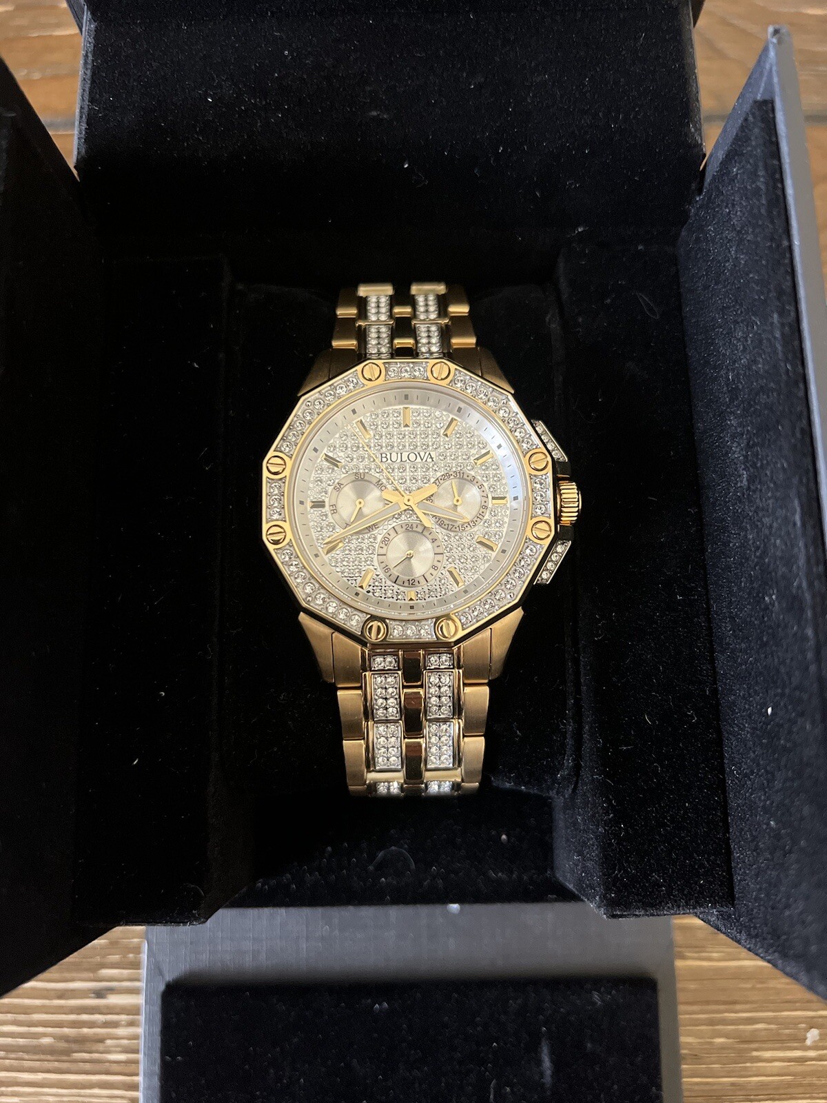 Bulova Crystal 41.7mm Gold-Tone Stainless Steel Men’s Watch – 98C126