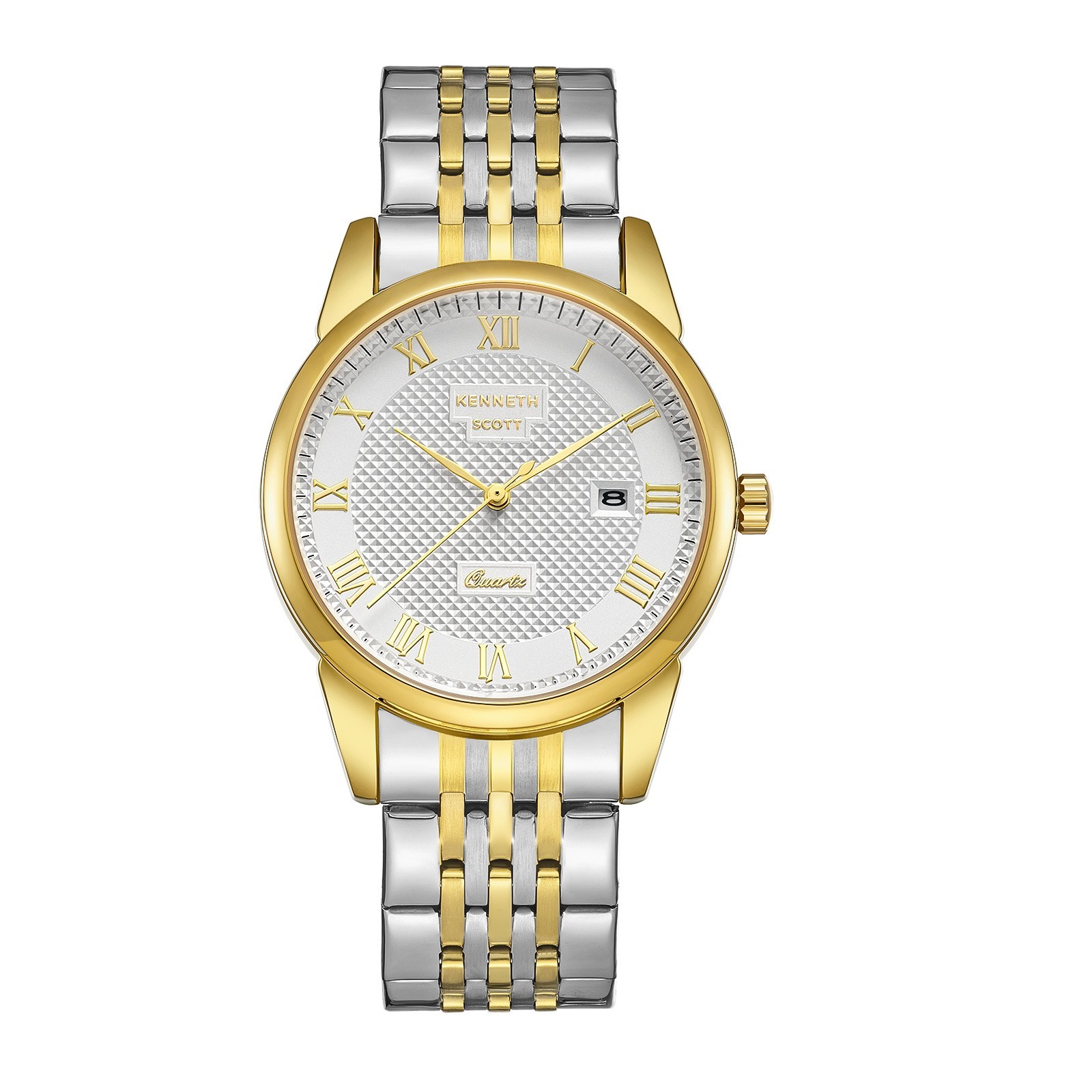 Kenneth Scott Men’s Analog Casual Watch | White Dial, Gold Case & Strap