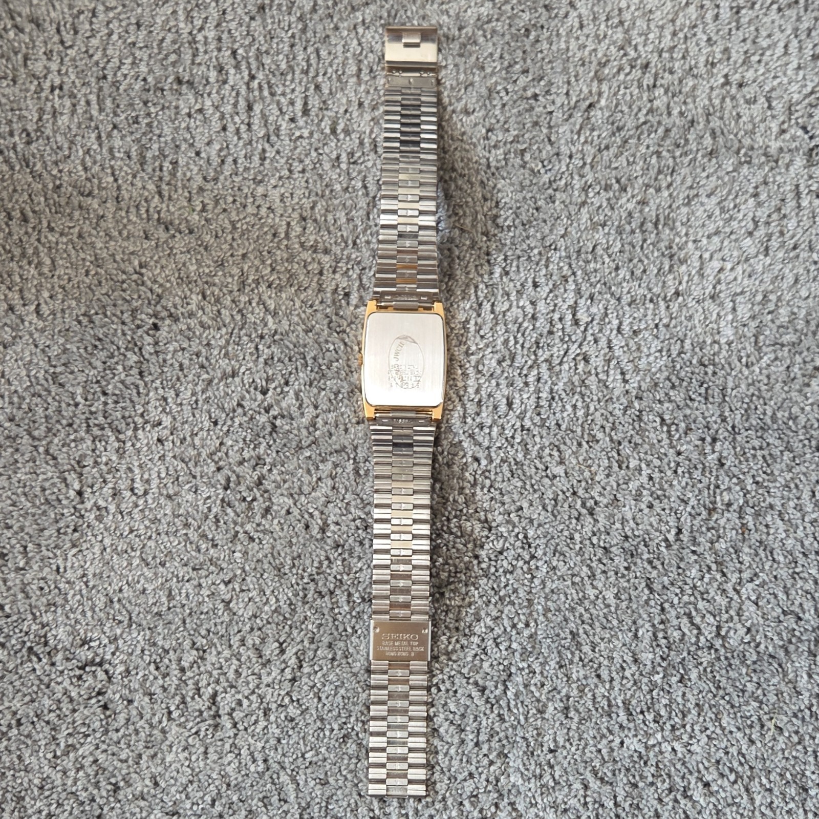 Seiko Quartz Men’s Rectangular Gold Tone Analog Watch, SS Bracelet, Box