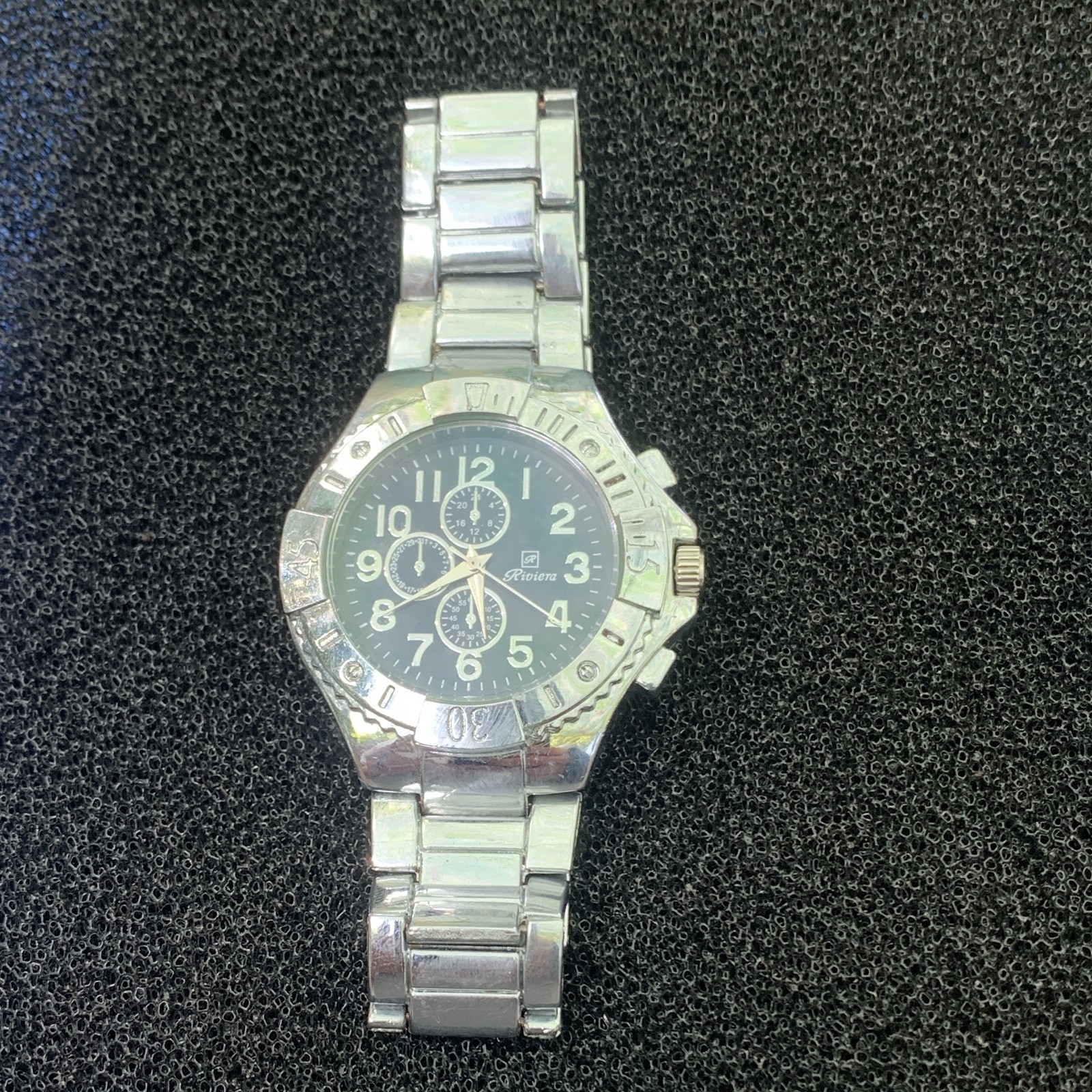Riviera Stainless Steel Quartz Analog Chronograph Black Dial Watch 40-43.9mm