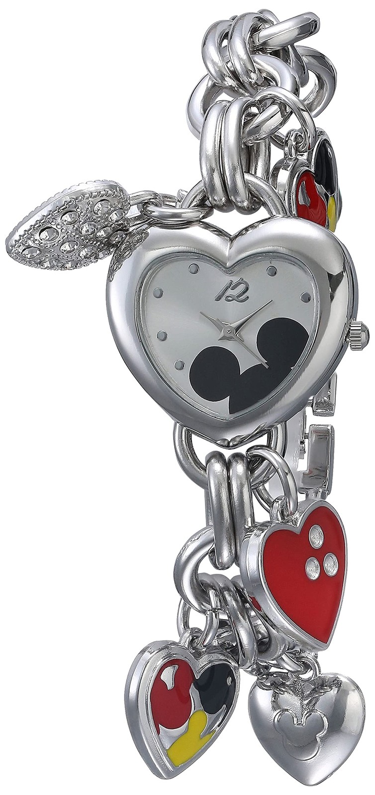 Accutime Disney Mickey Mouse Charm Bracelet Watch -Silver-Tone Heart Design