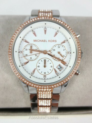 NEW Michael Kors Ritz Two Tone Rose Gold Silver Glitz Chronograph Watch MK6651