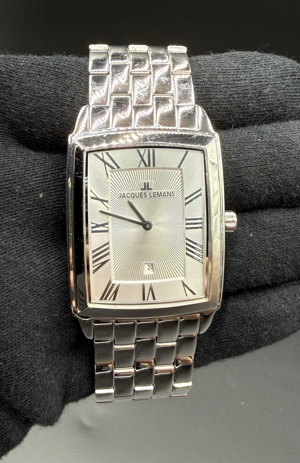 Jacques Lemans 34MM Men’s Stainless Steel Date Tank Style Watch 1-1607 5ATM