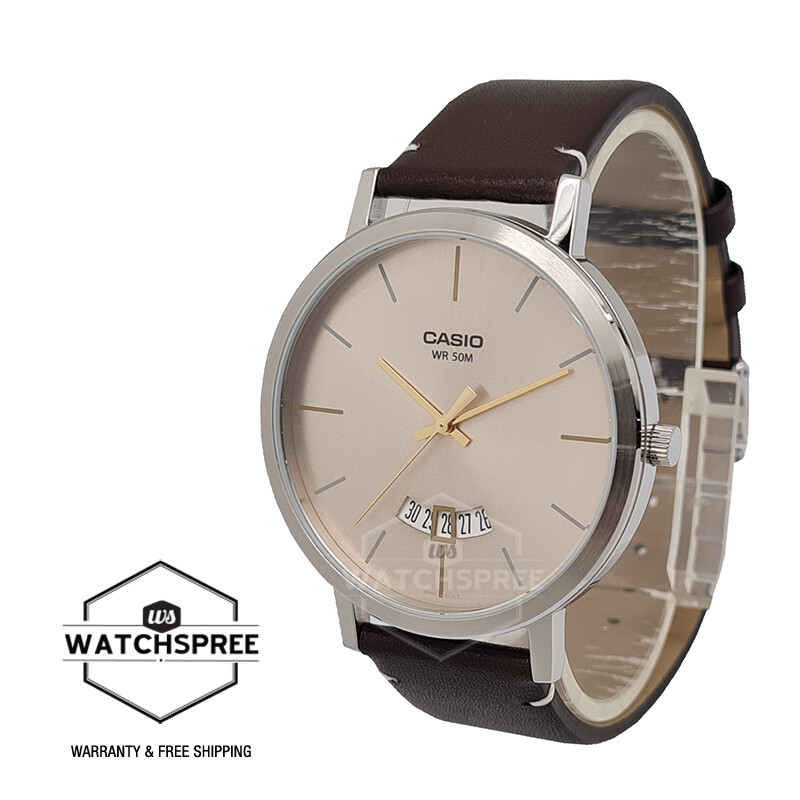 Casio Men’s Analog Brown Leather Strap Watch MTPB100L-9E