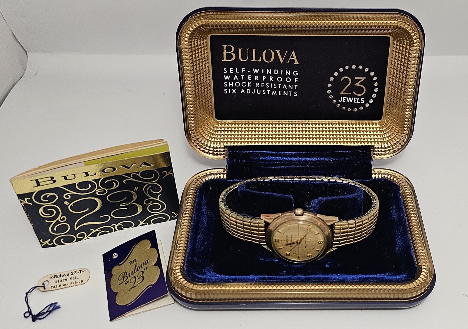 1956 Vintage Bulova 23-T 23 Jewel Self Winding Watch NOS Original Box Papers