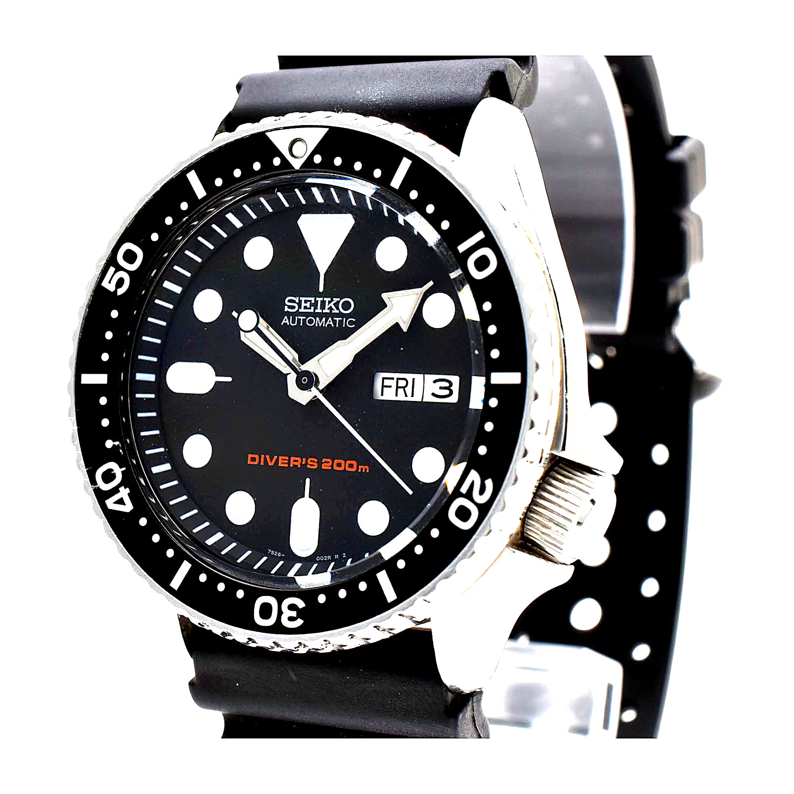 Seiko SKX007J Automatic Scuba Diver 200m Men Stainless Steel Day Date Black
