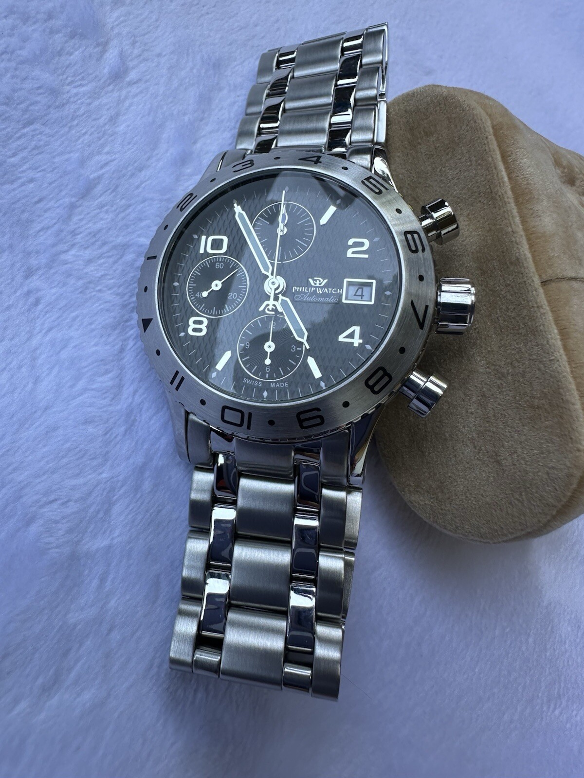 Philip Watch 7750 Automatic Chronograph Men’s Watch 44mm Original SS Bracelet
