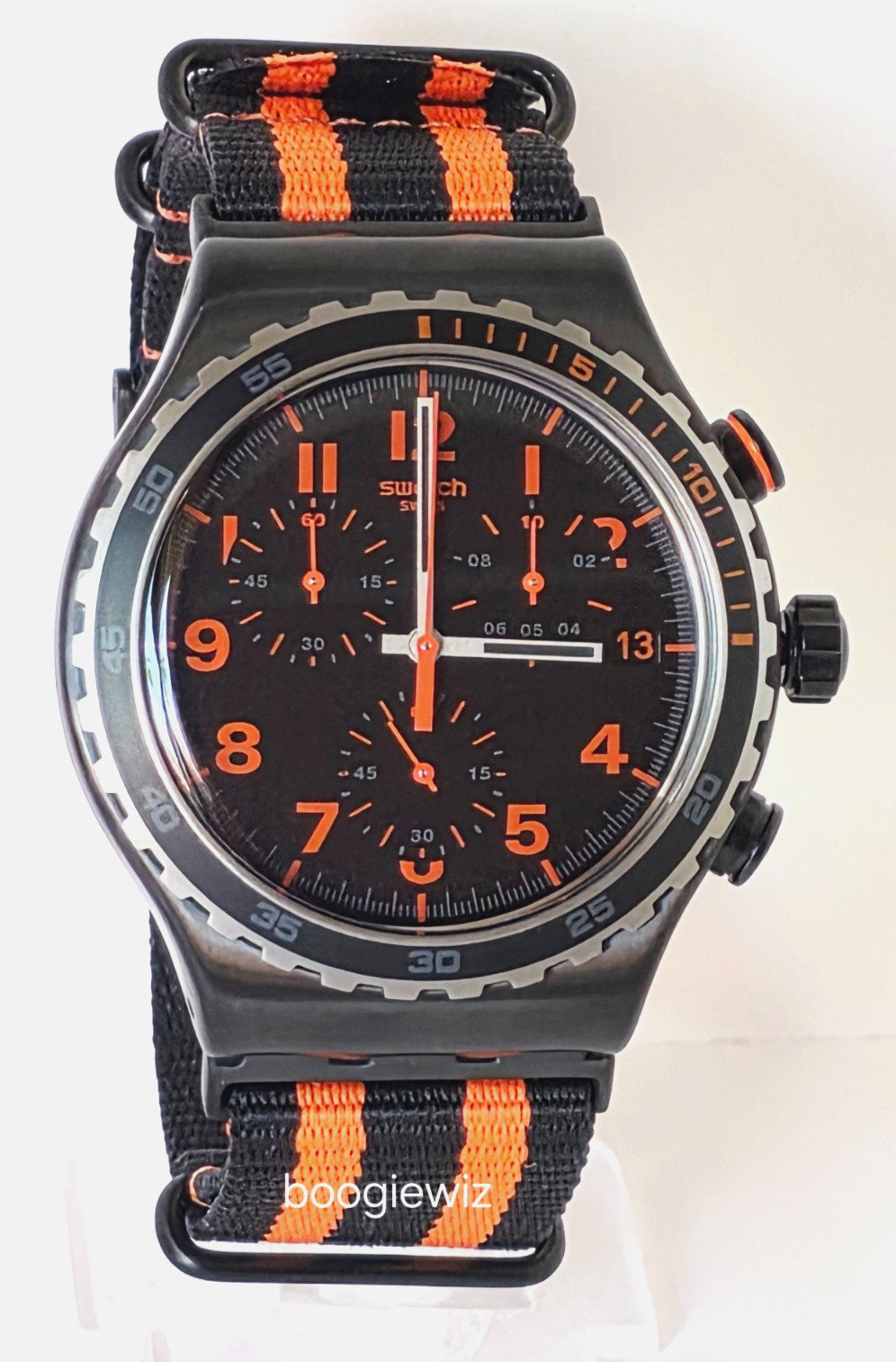 SWATCH SWISS MADE GAROSUGIL STAINLESS STEEL BEZEL MEN’S CHRONO WATCH YVB401 NIB