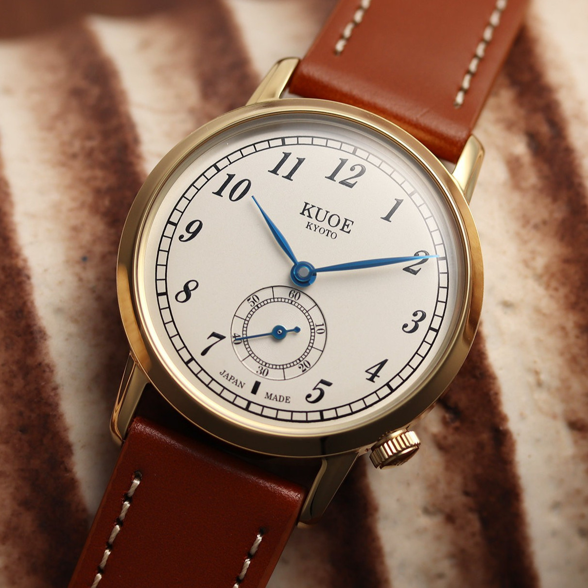 KUOE KYOTO OLD SMITH 90-007 Small Seconds Automatic Blue Hands Whiskey Strap