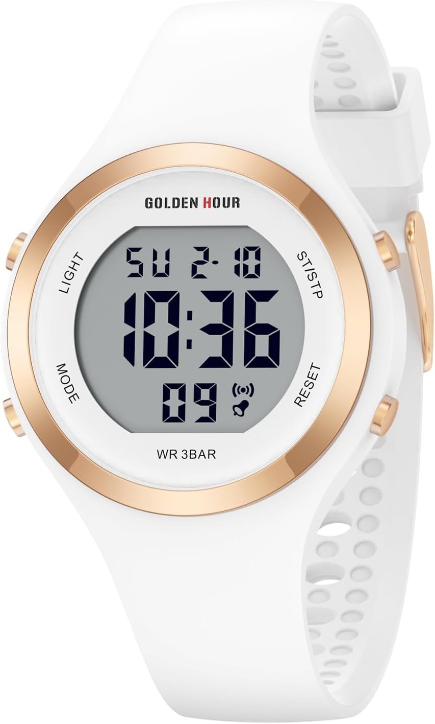 GOLDEN HOUR Waterproof Sport Women’s Digital Chronograph Silicone Strap Watch