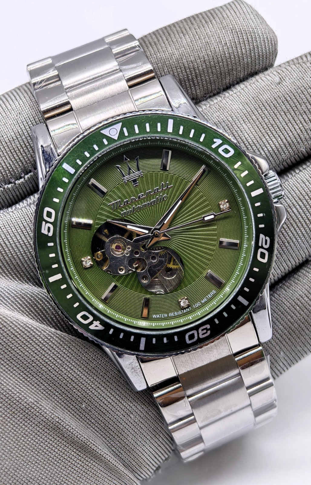 Excellent Maserati Automatic Green Dial Fix Bezel Analog Men’s Wrist Watch