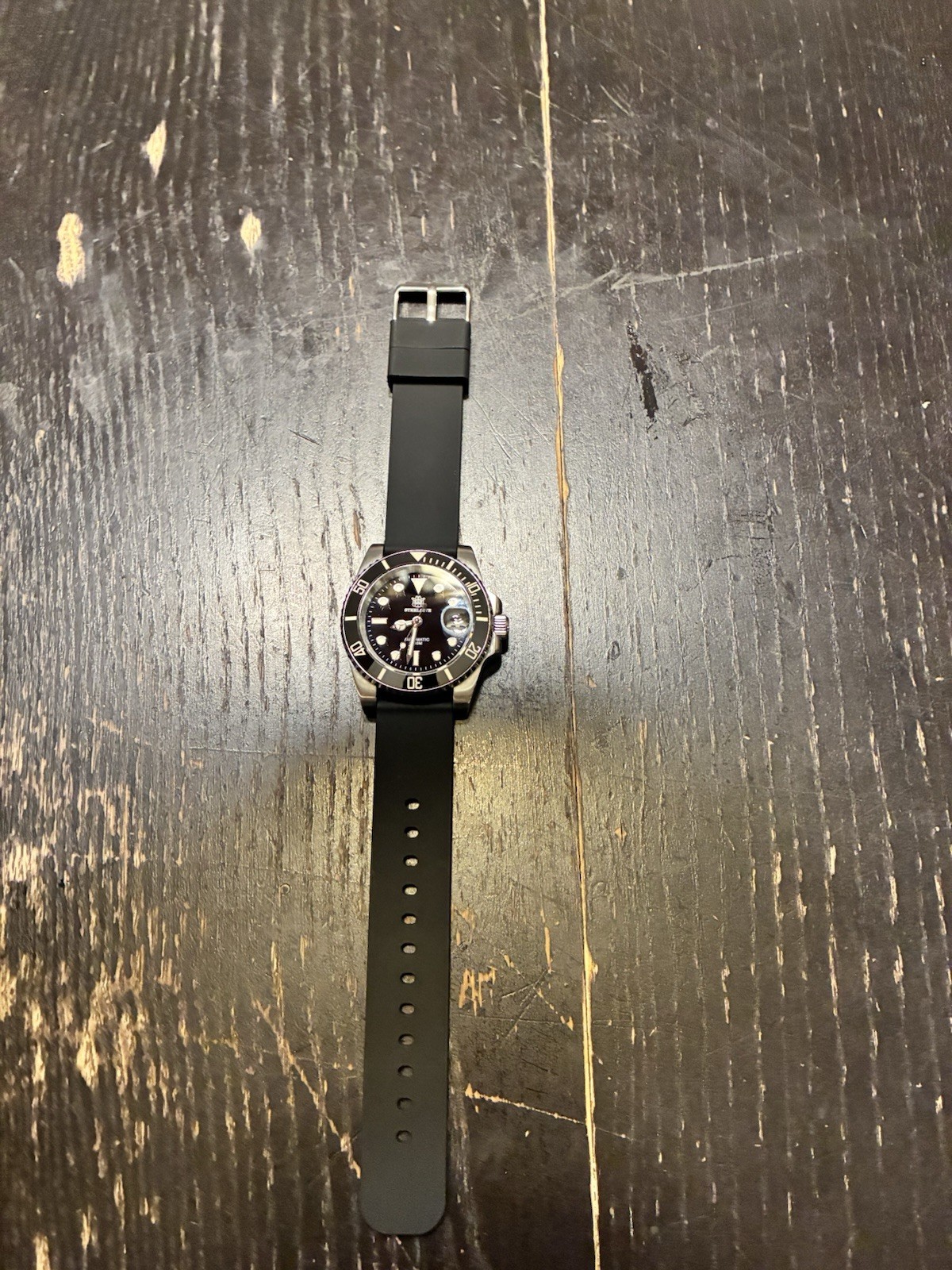 Steeldive Submariner Automatic Diver Watch Black Dial Date 300M Rubber Strap