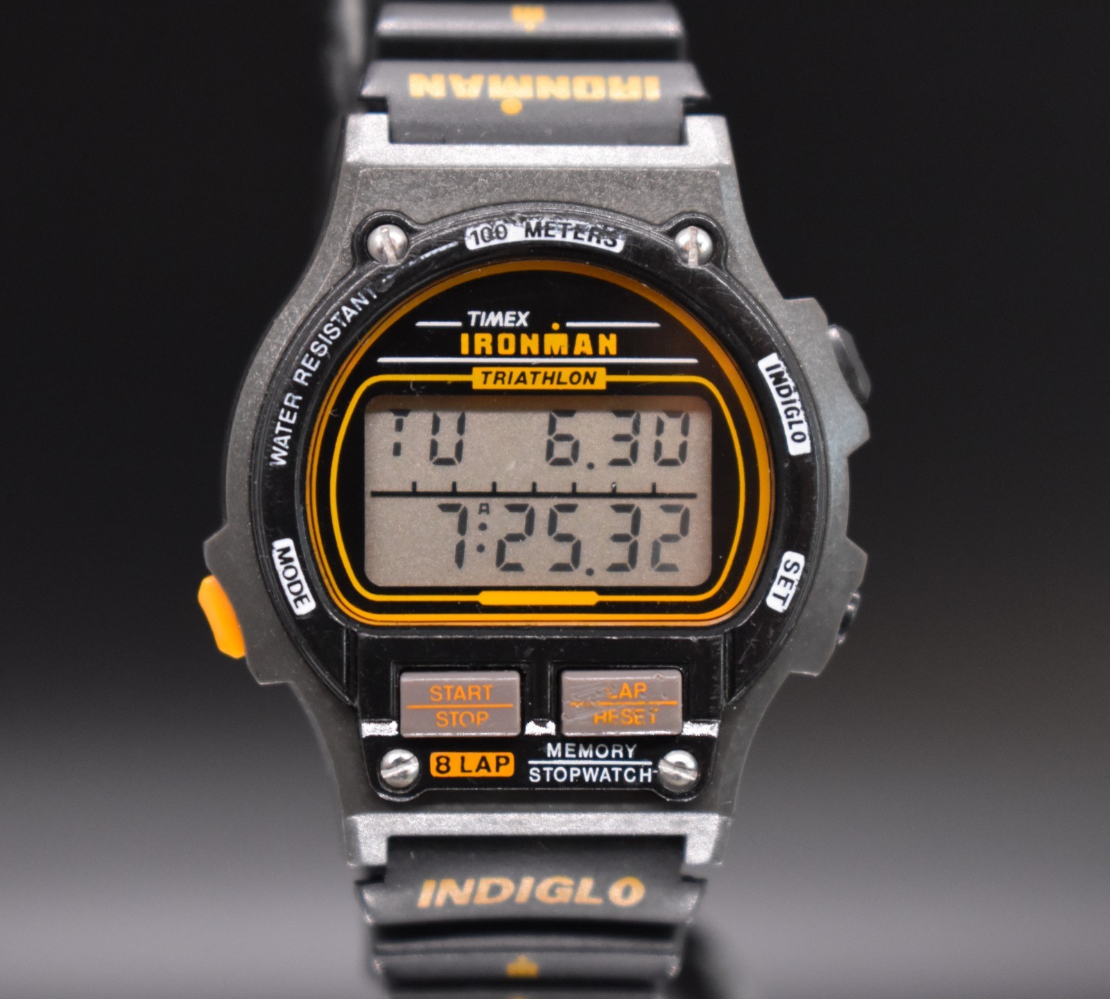 Vintage 90s Timex Ironman Triathlon 8-Lap Indiglo Digital Watch Women 32mm Black