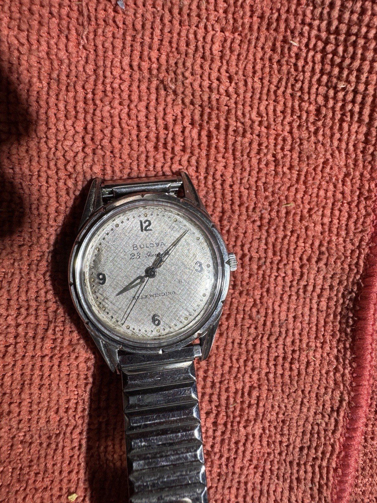 Vintage 61 Bulova 23Jewels Automatic Stainless Steel M1 Linen Sunburst Dial Runs