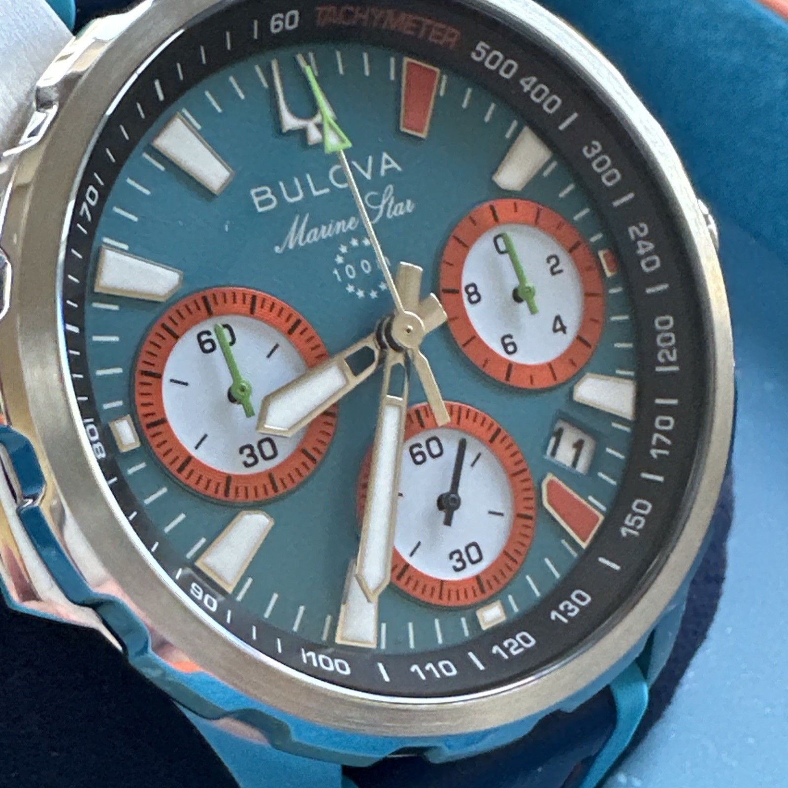 Bulova Men’s Marine Star Chronograph Small Second Quartz Blue Watch 43MM 96B460