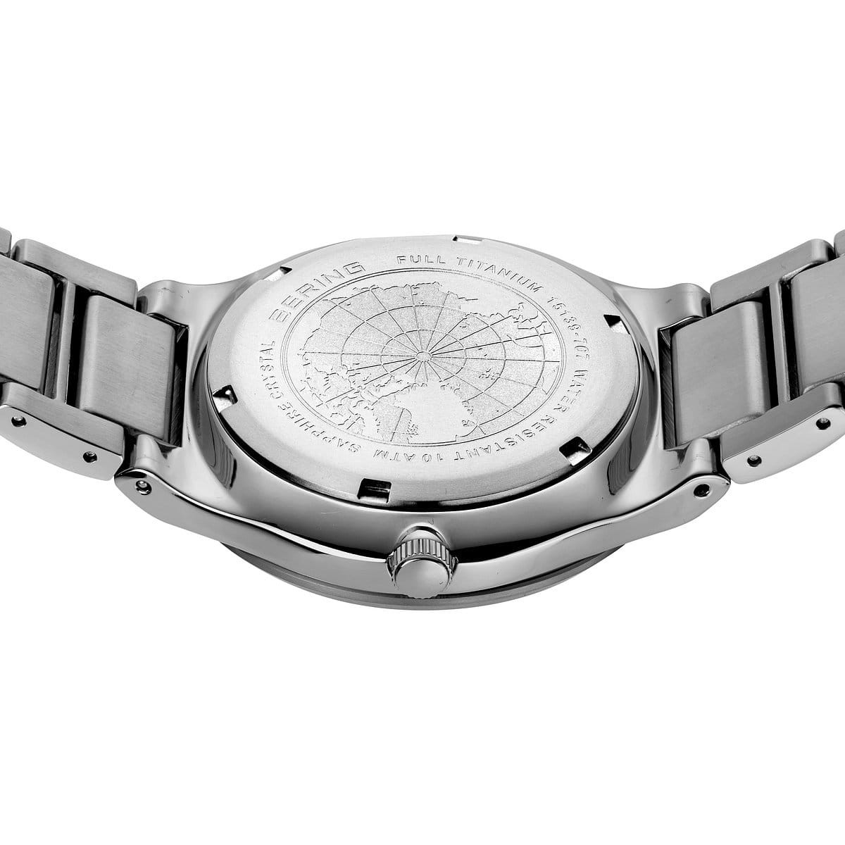 Bering Time – Mens Titanium Brushed Silver Watch w/ Blue Dial – 15139-707