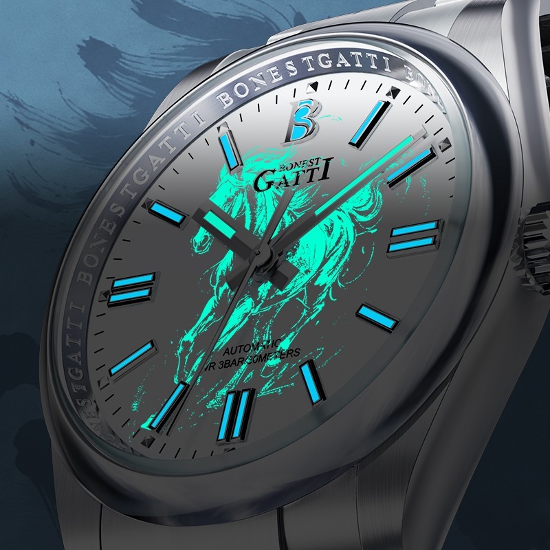 BONEST GATTI Automatic Mechanical Simple Luminous Horse Dial Men’s Watches 8015