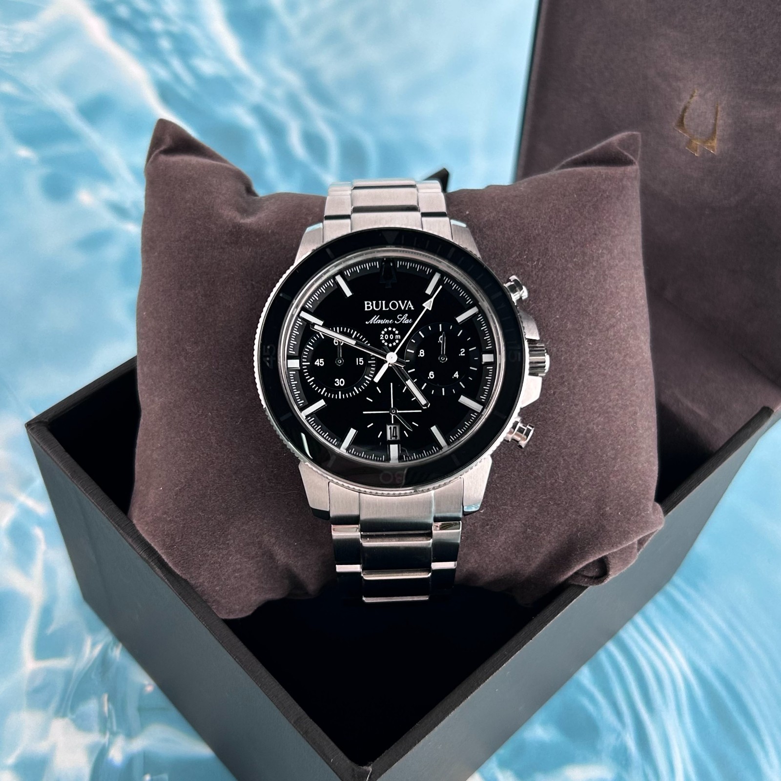 Bulova Marine Star Black Dial Stainless Steel 96B272 Men’s Quartz Watch 45mm