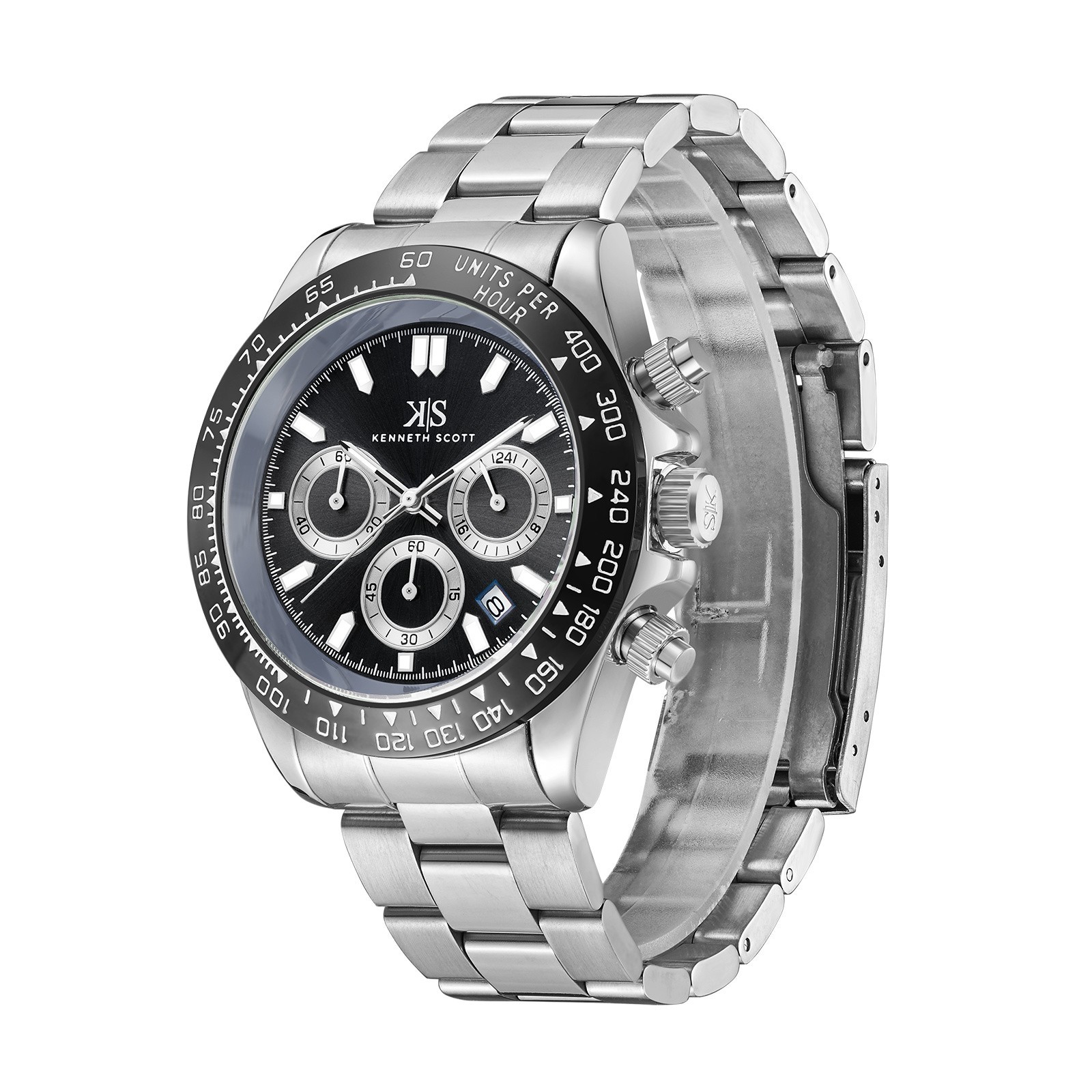 Kenneth Scott Men’s Multi Function Watch | Black Dial, Silver Case & Strap