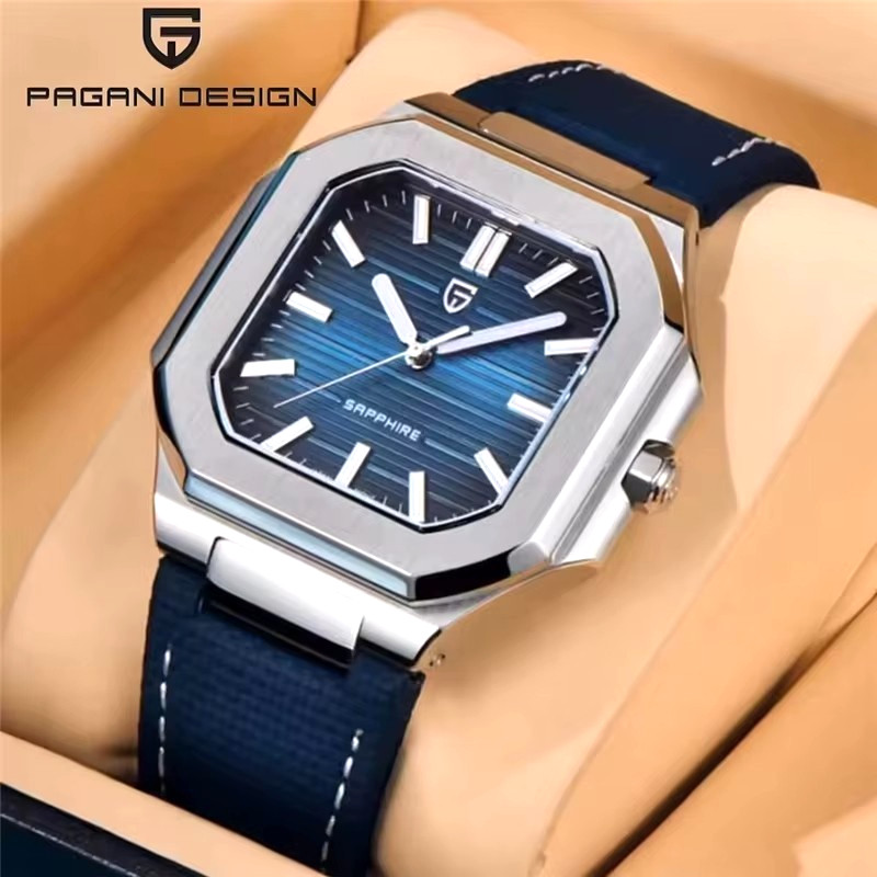 37MM PAGANI DESIGN Quartz Luxury Men’s Watch Leather 50M Waterproof Diver NEW