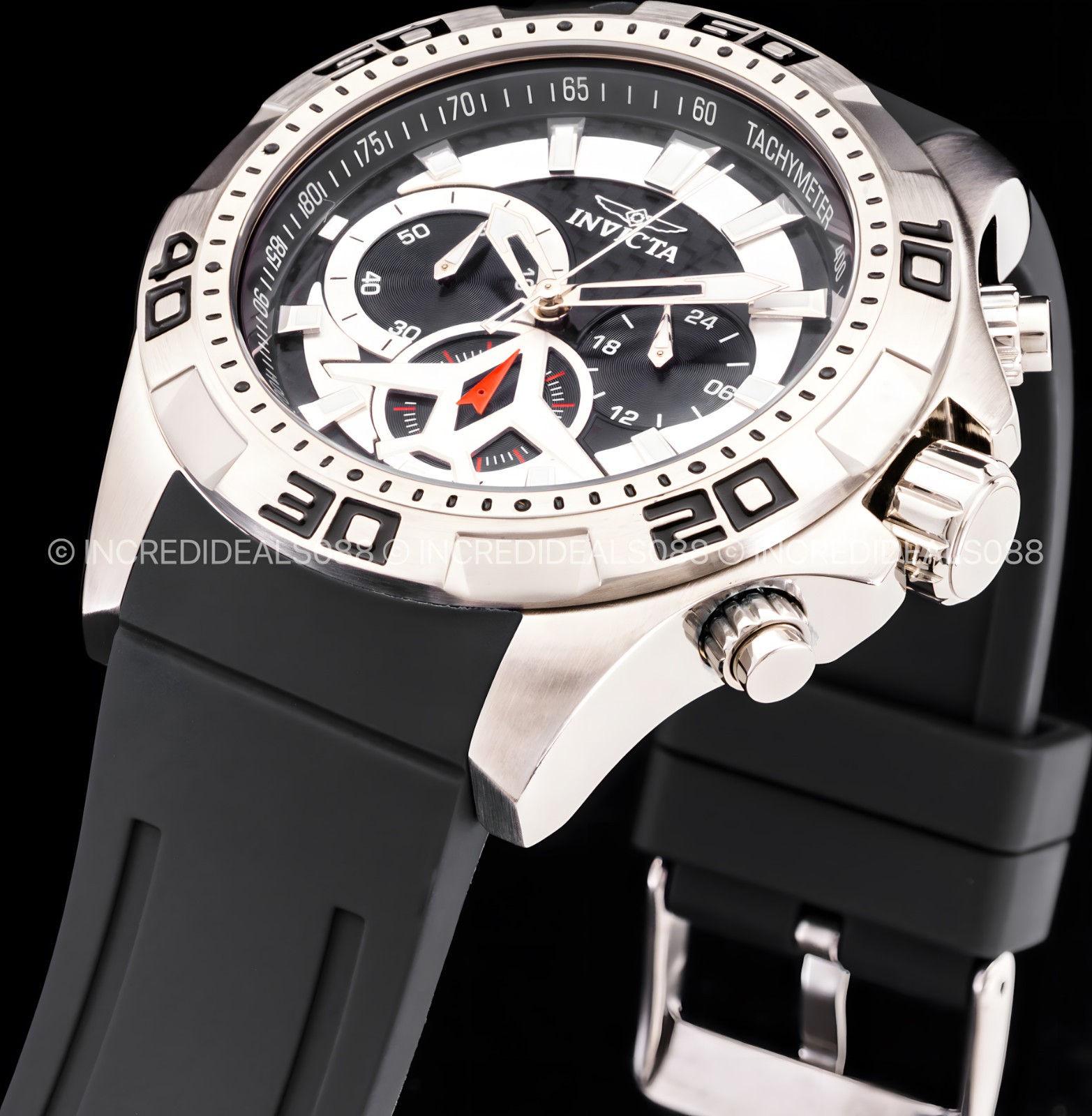 Invicta Mens AVIATOR Multi Function Black Carbon Fiber Dial Black Strap SS Watch