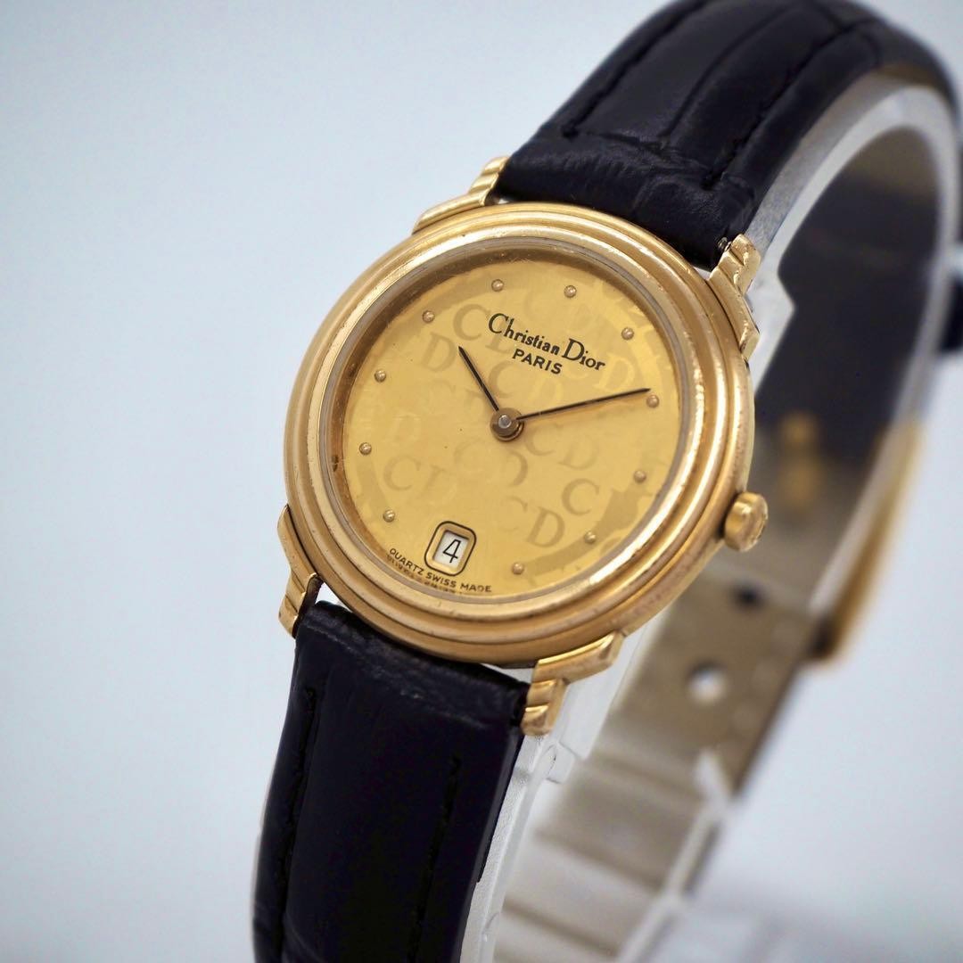 Christian Dior Quartz Ladies Vintage Watch Date Gold Logo Dial Japan
