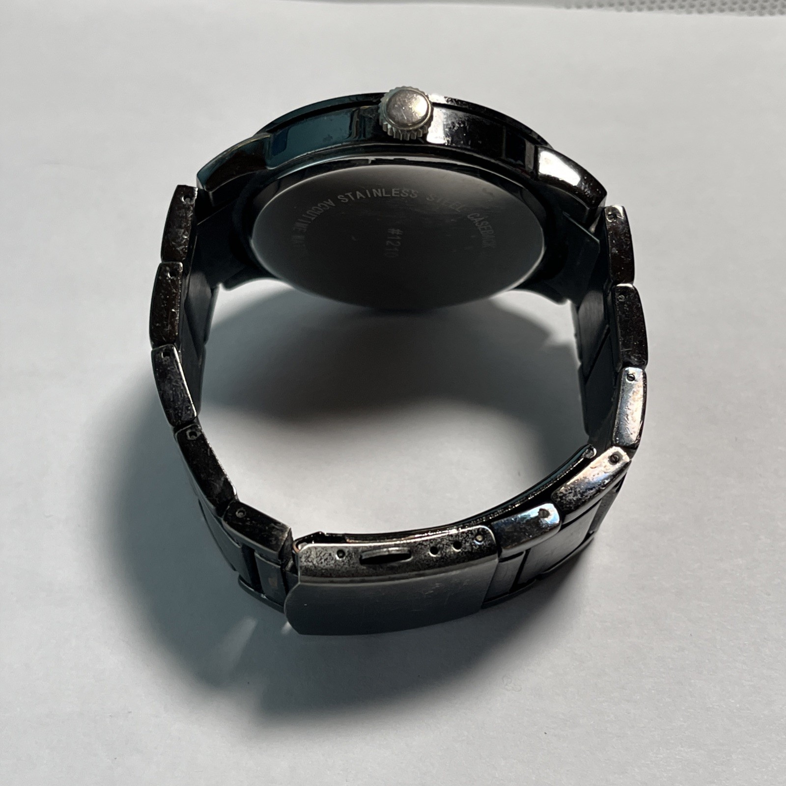 Aldo Men’s Black Chrome Stainless Bracelet Watch Lrg. Face Japan Movement #1210