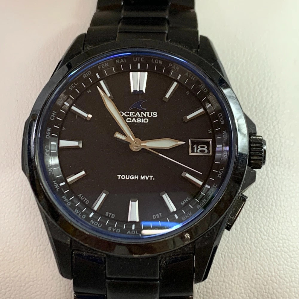 Casio OCW-S100B-1AJF Watch Solar Radio Black Titanium Band All Black IP
