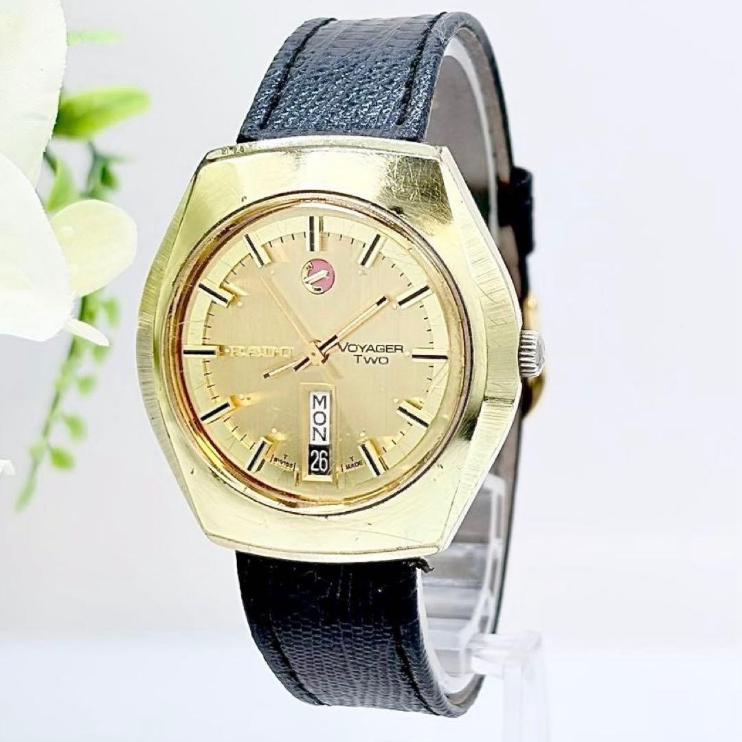 RADO VOYAGER TWO Automatic Wristwatch: Black Gold Dial 16.0 19.5cm Vintage