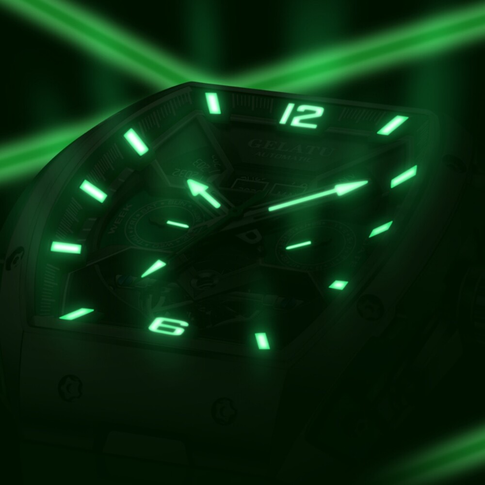 Men’s Automatic Mechanical Watch Tonneau Sapphire Glass 50M Waterproof Luminous
