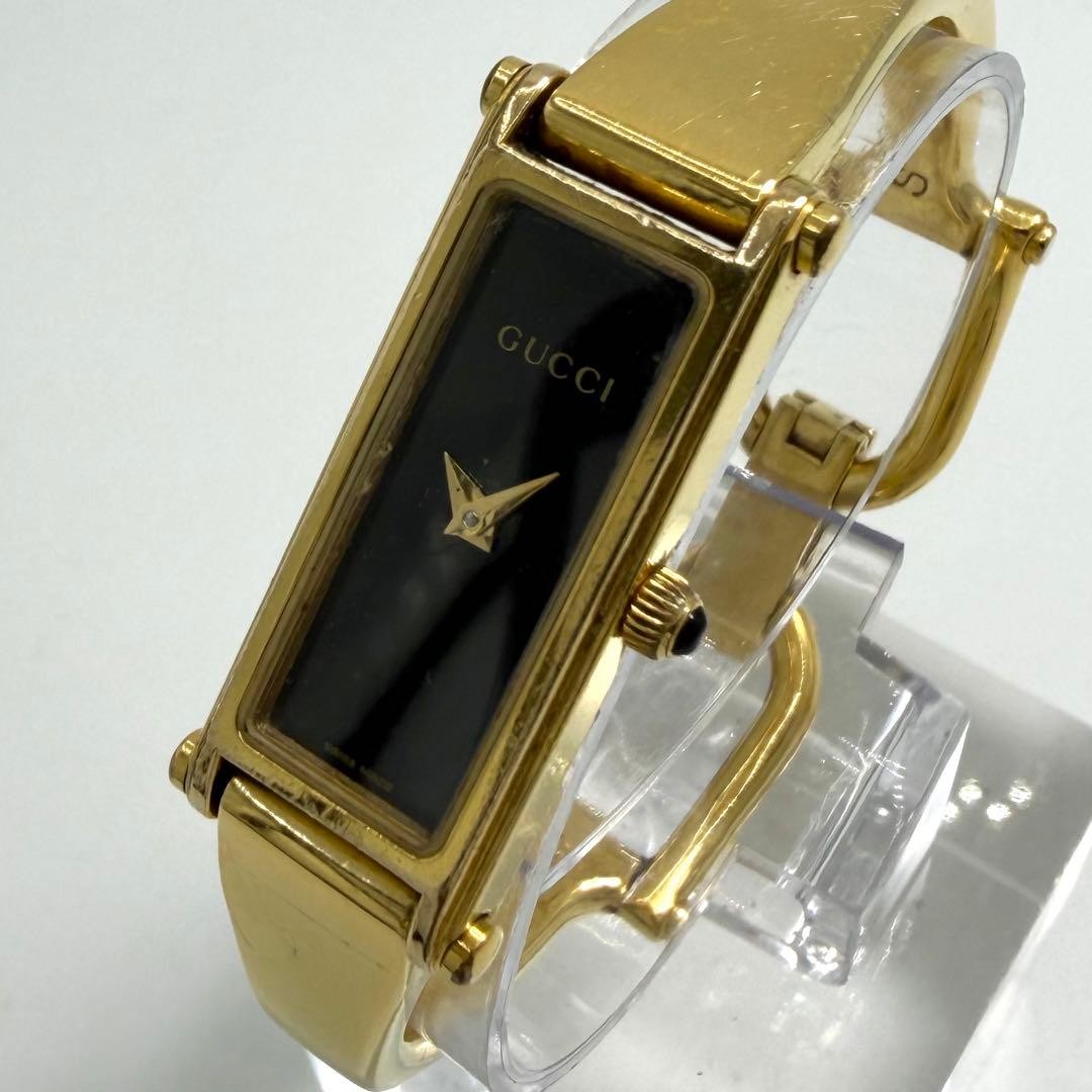 GUCCI 1500L Gold Bangle Watch Black Dial Quartz Used