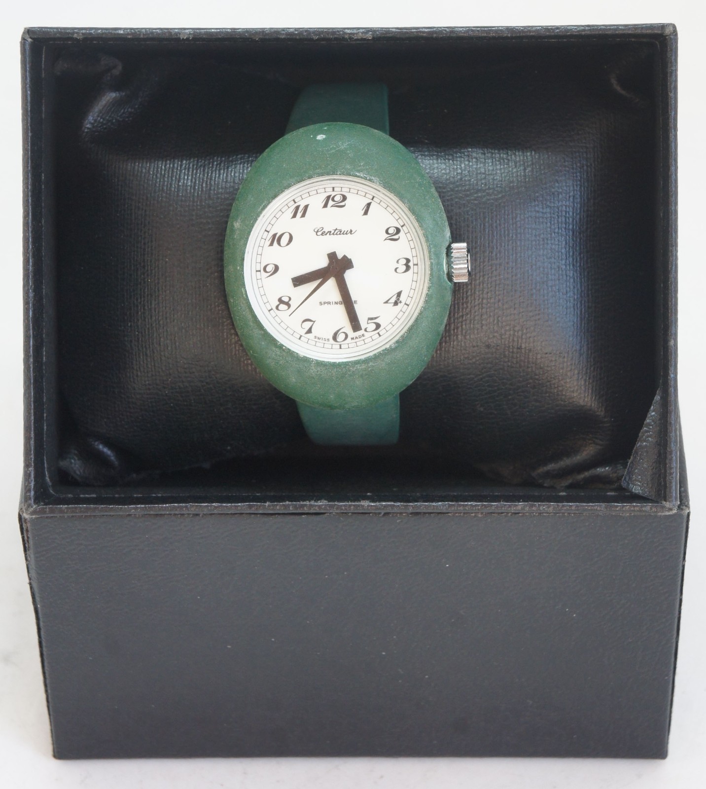 Vintage Centaur Springtime Ladies Watch Green Polymer Case Box Swiss Made 1970s