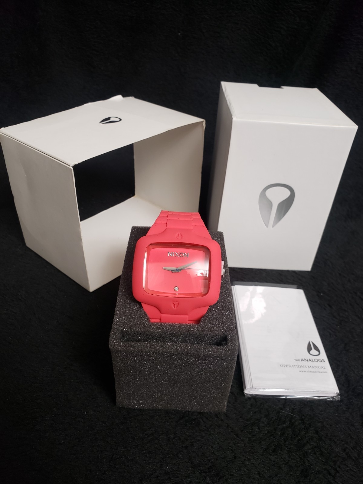 Nixon “The Rubber Player” silicone & stainless steel watch with diamond (pink)
