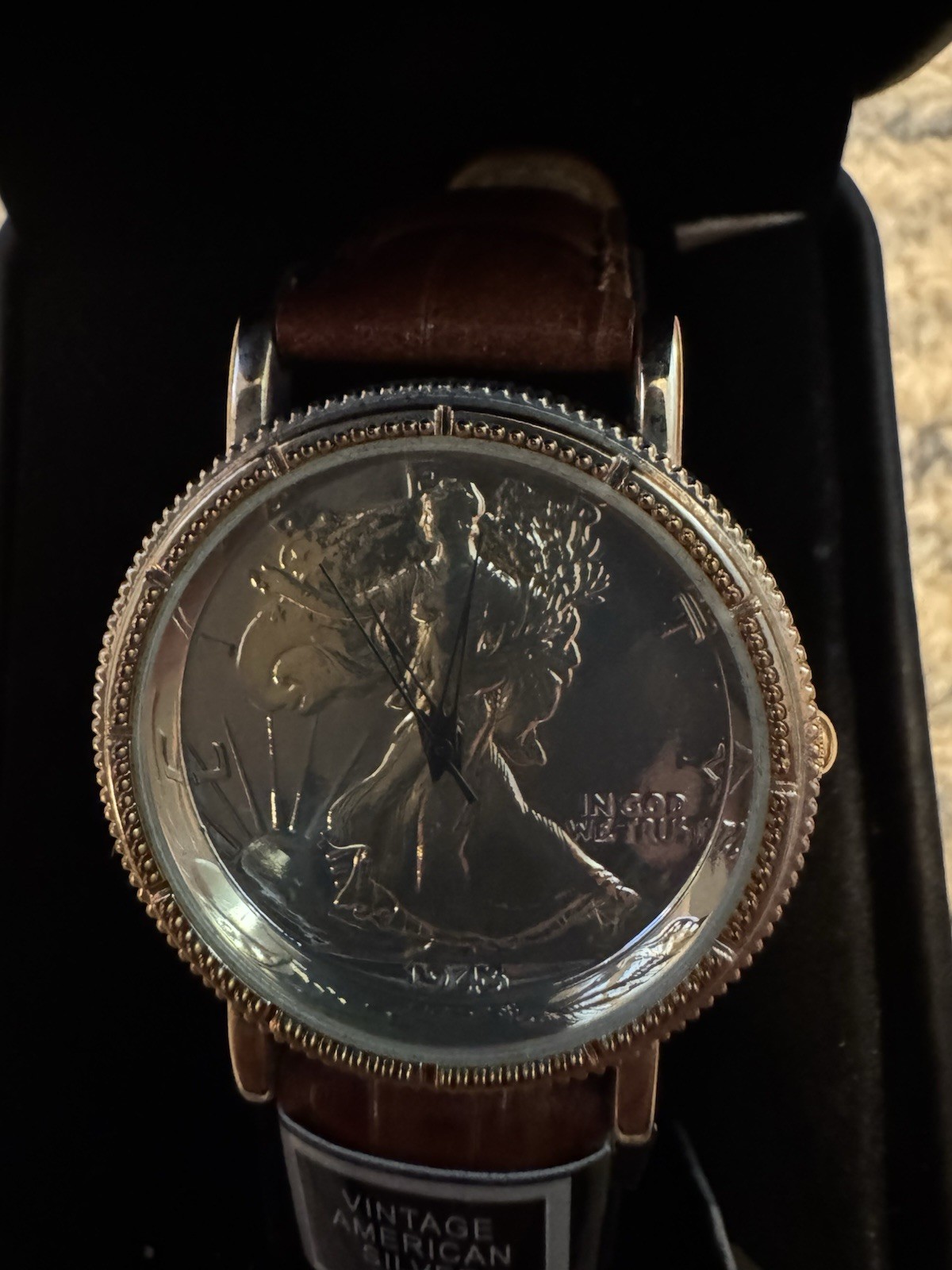 Walking Liberty US Silver Half Dollar 1943 Mens Watch Genuine Leather Band