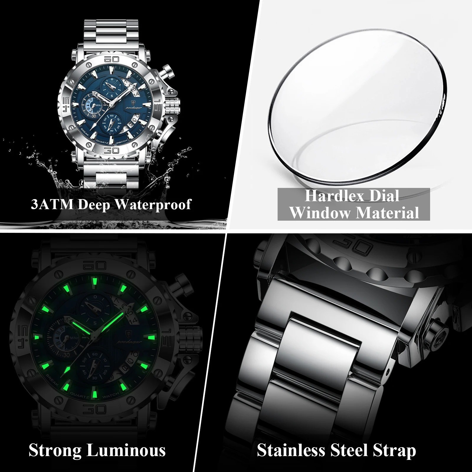 Silver Luxury Waterproof Numberless Calendar Stainless Steel Men Quartz Watches